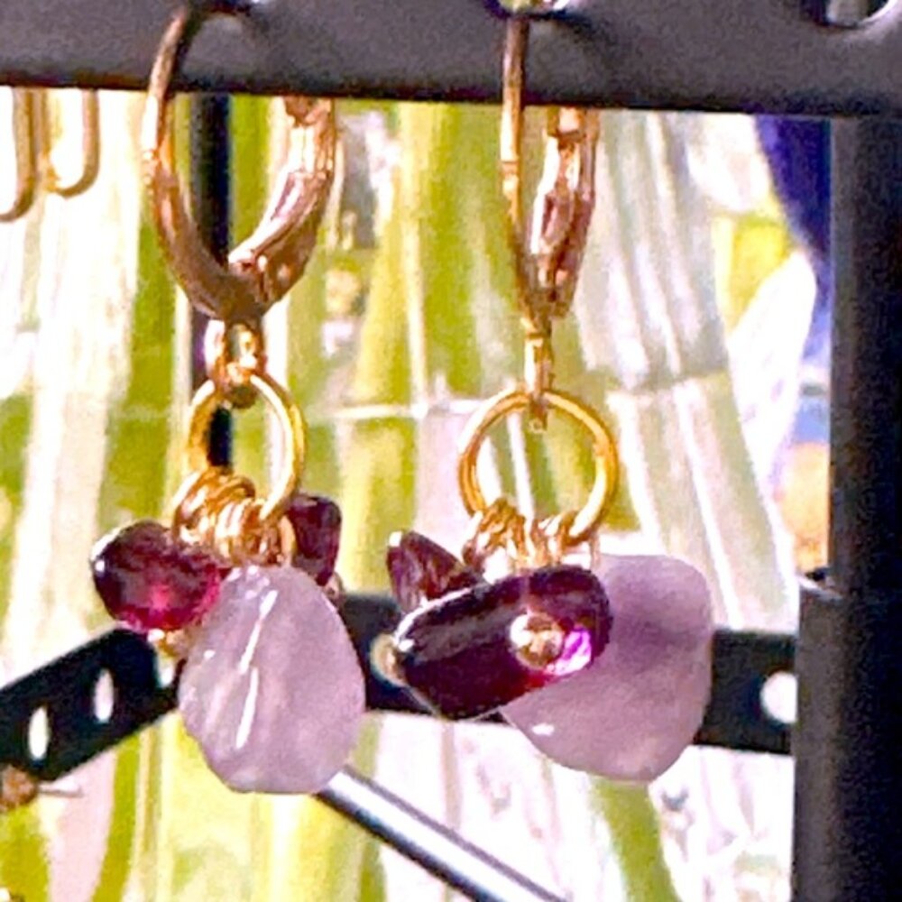 Garnet and amethyst gold statement Victorian earrings - Picture 1 of 1